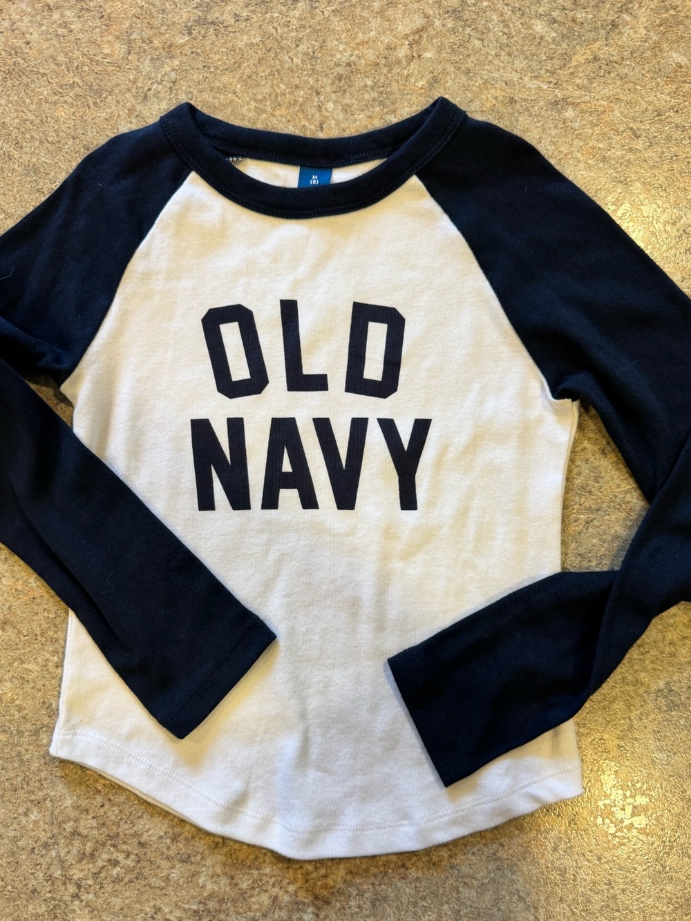 Girls size 8 Old Navy Navy and White Raglan Long-Sleeve Tee